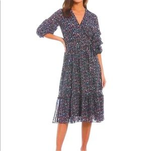 Floral Print Midi Wrap Dress - Navy